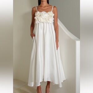 Azeeza Devon Raw Silk White Dress, XS